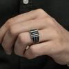 New Hot Selling Silver Plated Stainless Steel Vintage black face zircon ring For Men Ring Jewelry Accessories