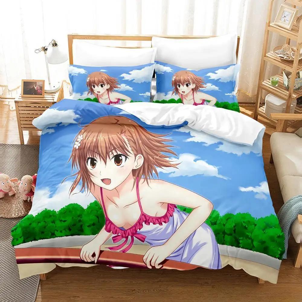 Comforter Anime Misaka Mikoto A Certain Scientific Railgun Bedding Set Cartoon Anime Three-Piece Set Adult Kid Bedroom S