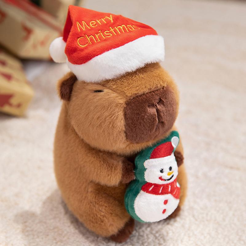 Kawaii Capybara Plush Toy New Year Red Hat Capibara Anime Doll Santa Hat and Tree Stuffed Christmas Gift Sleep Companion