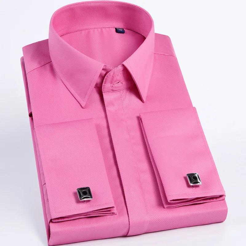 Quality Men French Cufflinks Shirt Hidden Button Men's Shirt Long Sleeve Casual Slim Fit Cuff Dress Shirts (Cufflinks Included)