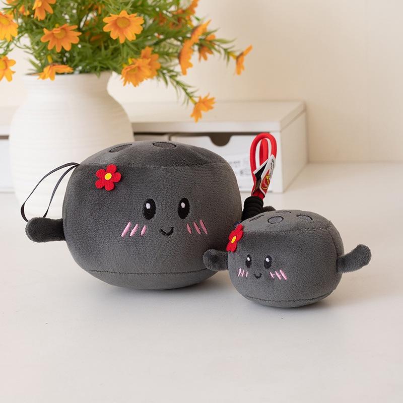 Cartoon Creative Coal Doll Pendant Plush Toy Black Coal Bag Keychain Hanging Ornament Doll Desktop Ornament