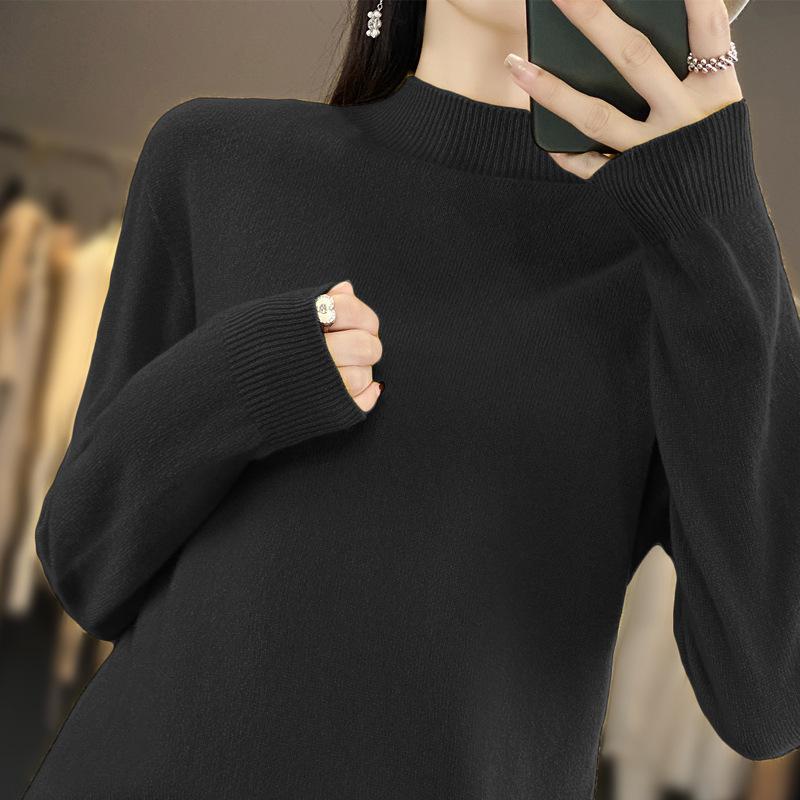 Semi-high-neck Knitted Base Layer Sweater, Autumn and Winter Base Layer Pullover Sweater for Women