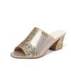 Sandals Women's New Summer Models, Fish Mouth Middle Heel Mesh Thick Heel Sequins Casual Large Size Sandals
