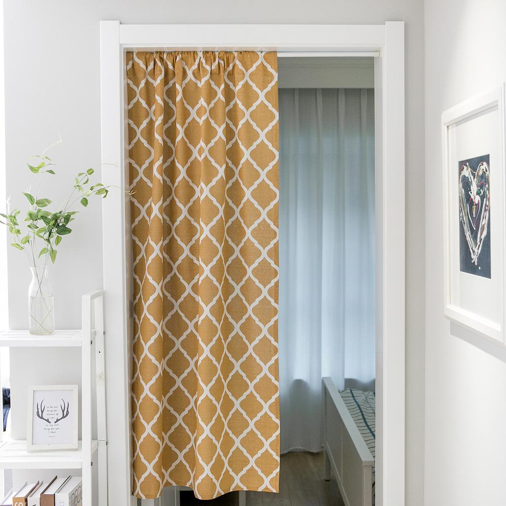 Khaki Geometric American Door Curtain Hanging Curtain Partition Curtain Fabric Feng Shui Curtain Bathroom Half Curtain Does Not Contain Rod