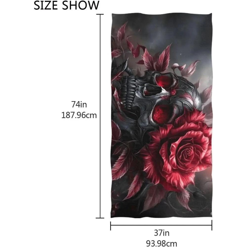 Artistic Gothic Skull Rose Beach Towel, Vintage Floral Quick Dry Absorbent, Large Sand Proof Travel Pool Camping Essentials