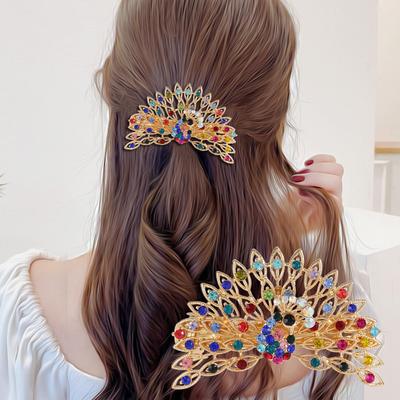 New Women Large Spring Hair Clip Peacock Versatile Hairpin Hair Clip Side Clip Hair Accessories Headdress
