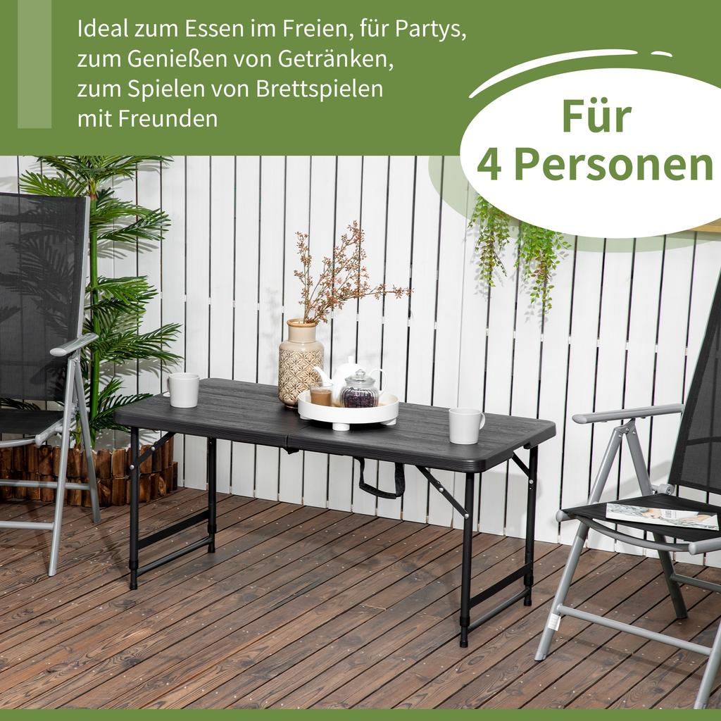 Foldable Patio Dining Table for 4, Height Adjustable Outdoor Table for Garden, Lawn, Dark Grey