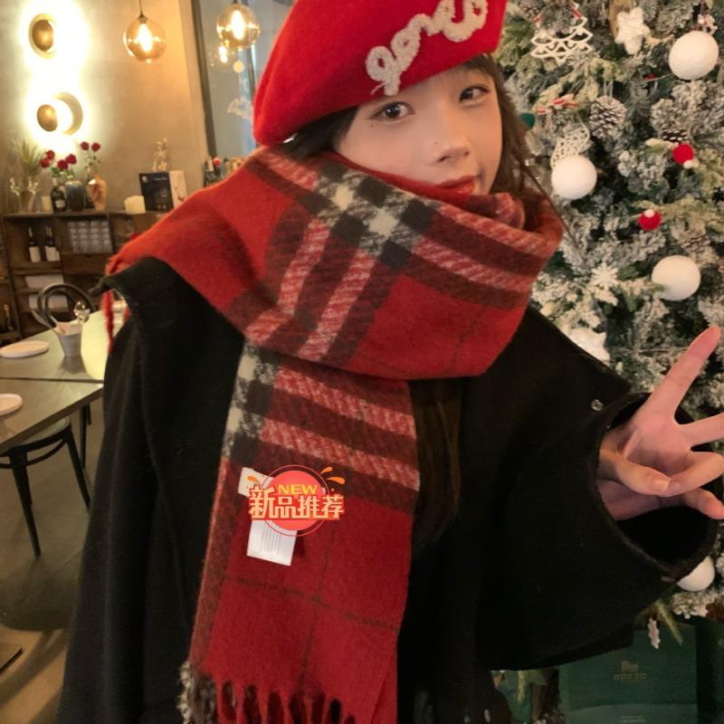 Wrap up the warmth~ Christmas new red plaid scarf women's autumn and winter versatile warm scarf large version shawl