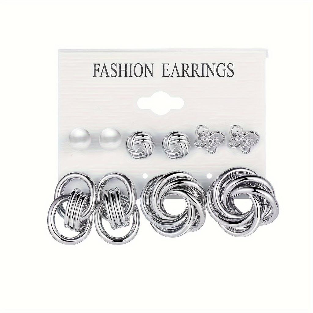 European and American hot-selling geometric earrings with stud earrings combination creative gold earrings set