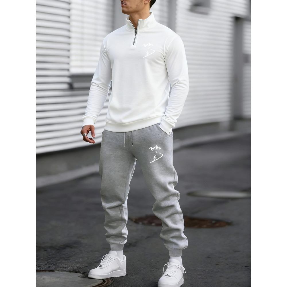 

Mountain Bike Rider Print, New Men s Zipper Sports Shirt and Pants 2 Piece Set, Zipper Stand Up Collar Pullover and Sweatpants Set S