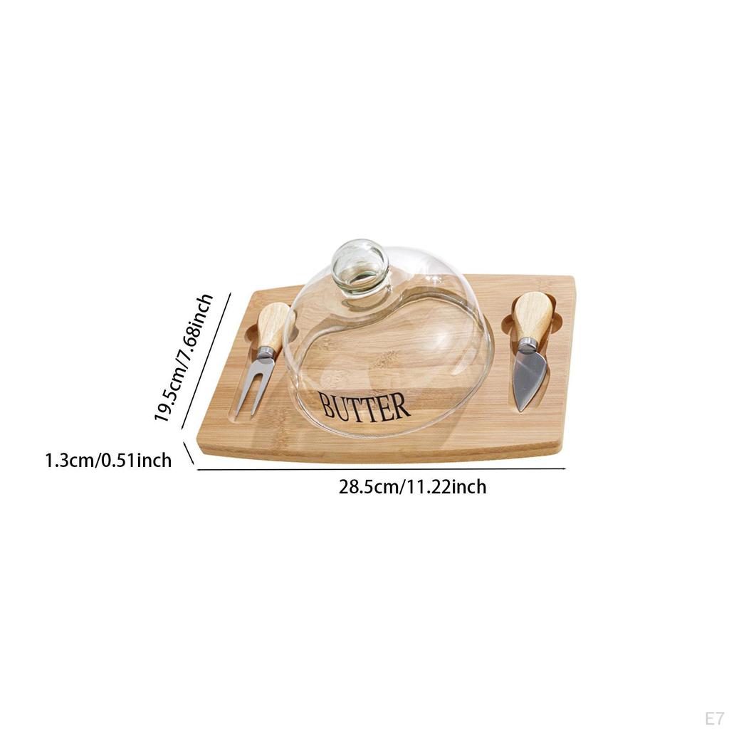 Butter Storage Box with Clear Lid Tray Dish for Refrigerator Rectangle Wood