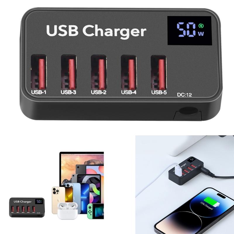 5 Ports USB Charger LED Display Multi USB Charging Station Universal for Phone Desktop Wall Home Travel Portable
