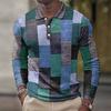 Stylish Patchwork Long Sleeve Polo Shirt, Casual Men's Top