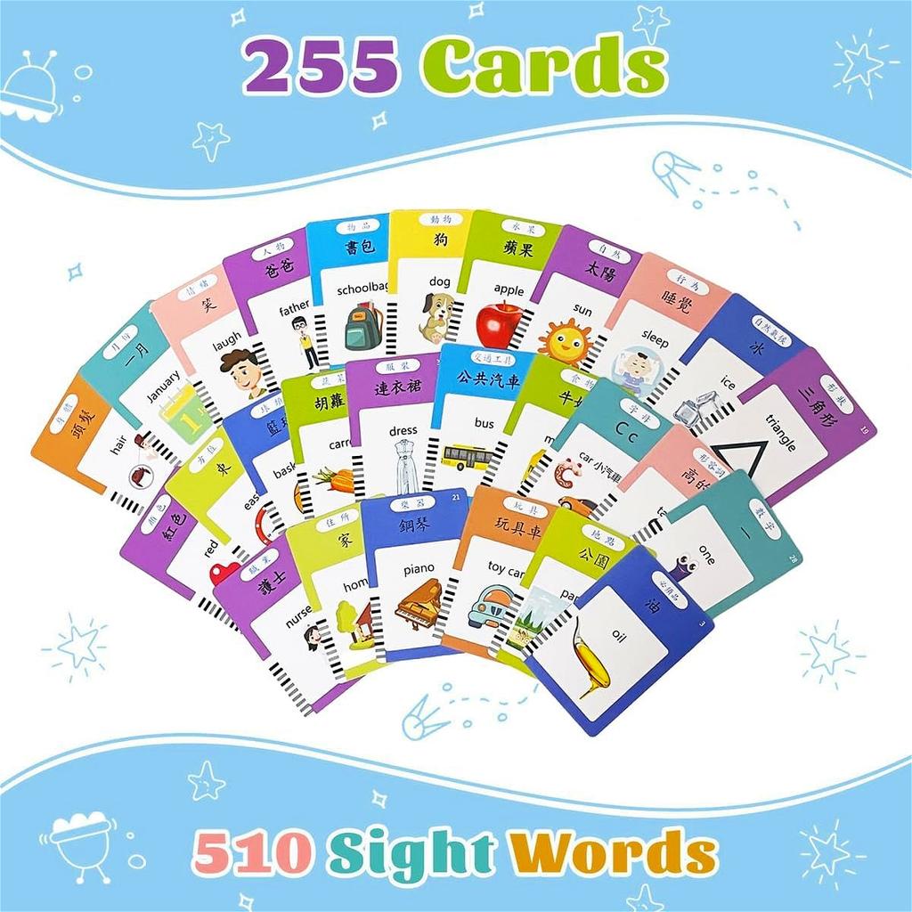 Flashcard Parlanti Cantonese Mandarino Inglese, Flashcard di Apprendimento Trilingue Giocattoli per Bambini Piccoli, 510 Parole Visive, regalo di compleanno