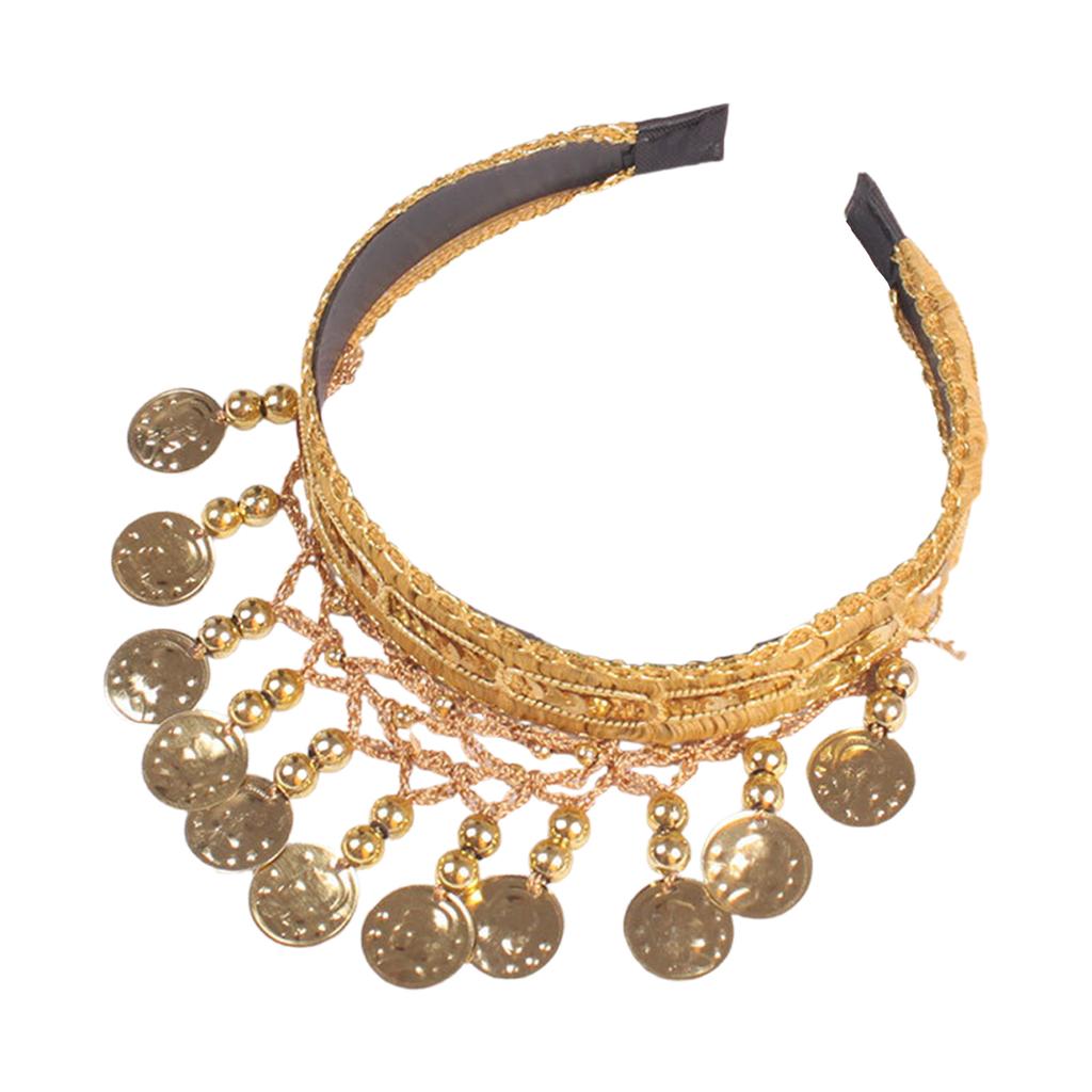 Ethnic Belly Dance Headpiece Elegant Gold Coin Tassels Hairband for Stage Performances and Cultural Event Celebration