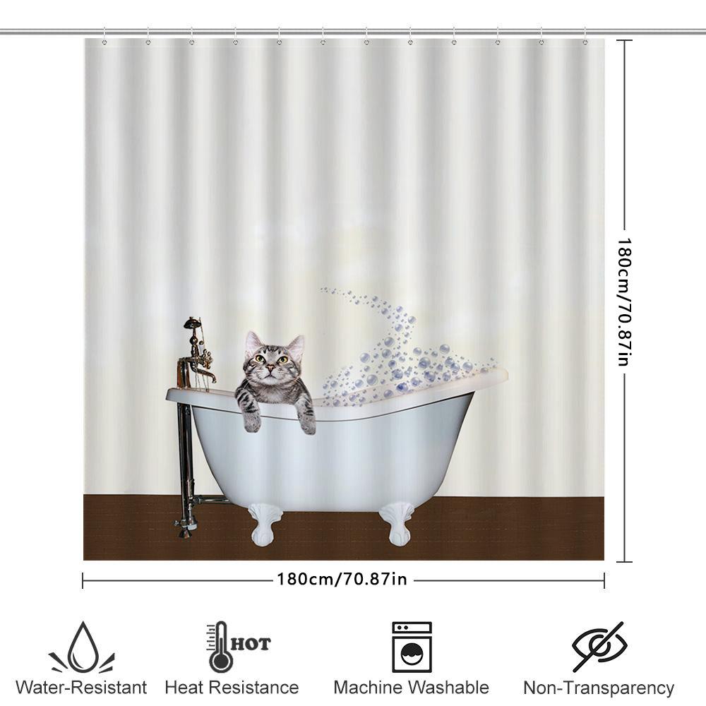 Adorable Cat Bathing Tub Shower Curtain For Bathroom Decoration Modern Home Decor Waterproof Fabric Backsplash Wall Hanging Set