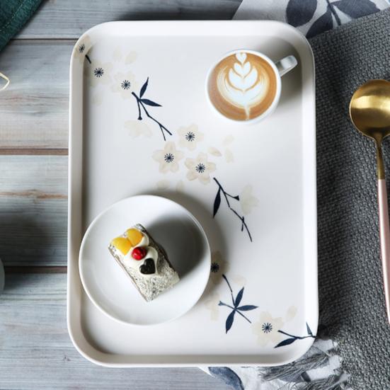 Snack Tray Floral Design Heat Resistant Display Melamine Cherry Blossom Pattern Dining Table Coffee Cup Plate for Kitchen