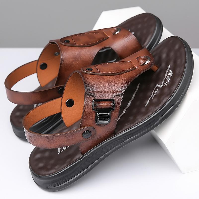 TUINANLE Neue Herren Rutschfeste Ledersandalen Offene Zehen Weiche Sommer Strand Pantoffeln für Herren Outdoor Lässige Bequeme Sandalen