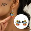 Fun Autumn Seasonal Jewelry 1 Pair Halloween Drop Dangle Earrings for Women, Acrylic Pumpkin Hypoallergenic Sensitive Ears Black Cat Earrings, Holiday