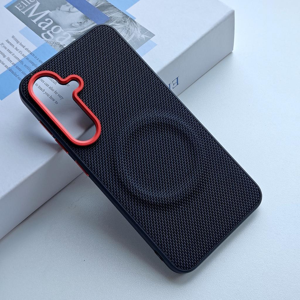 For Samsung Galaxy S26 Ultra Edge Plus Case Magsafe Nylon Woven Matte Leather Skin-friendly Metal Frame Lens Protection Cover