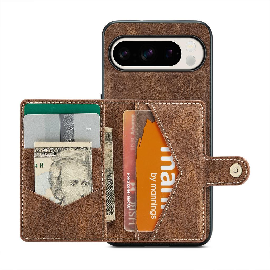 JEEHOOD J01 For Google Pixel 9 Pro XL Case Retro Leather+TPU Phone Cover Detachable Magnetic Card Holder
