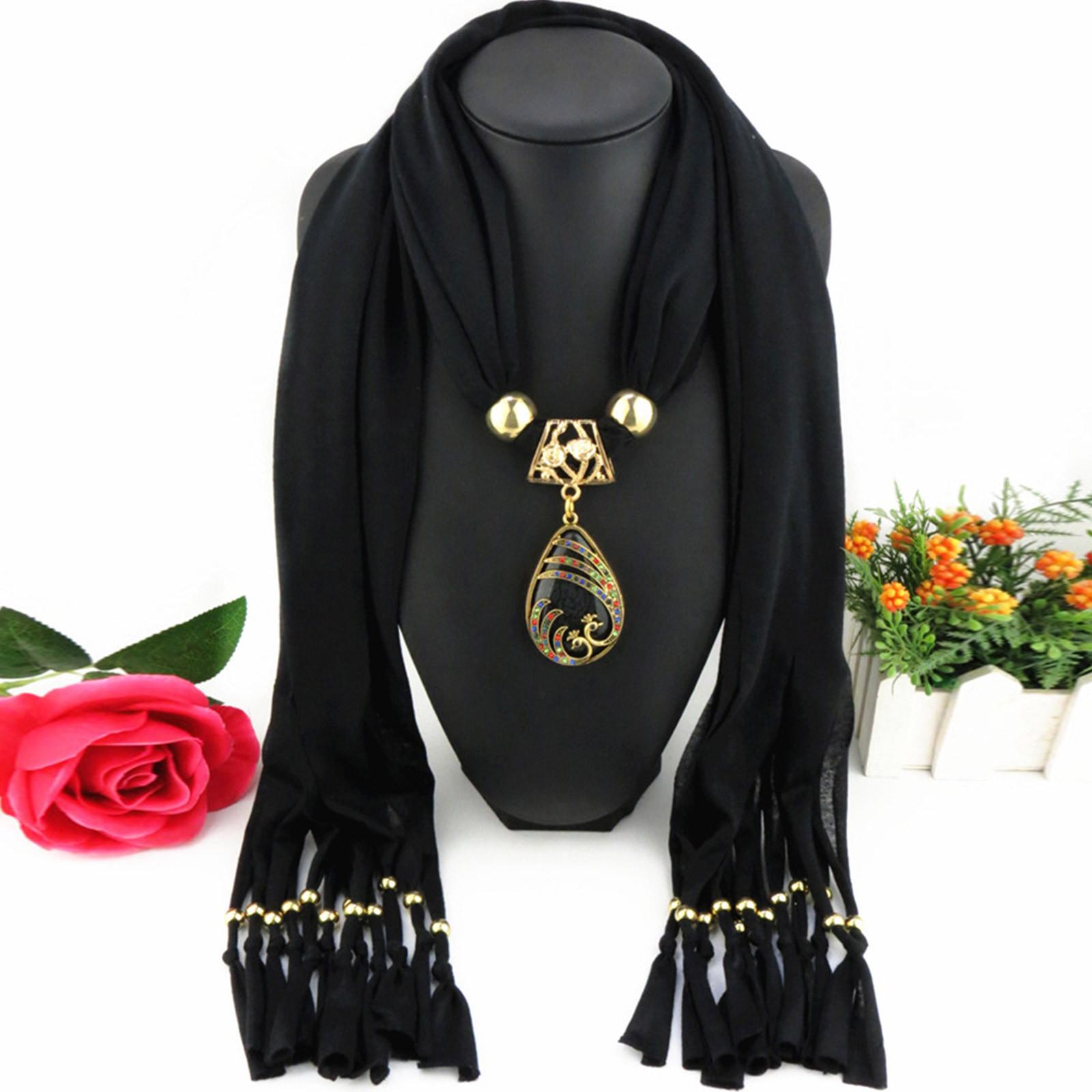 

Великолепные бусины, шарф с круглым кольцом, женские аксессуары для шарфов, ожерелье, шарф в этническом стиле One Size чёрный