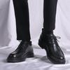 Men's Black Genuine Leather Derby Shoes - Formal, Casual, Thick Sole, Height-Boosting. Ideal for Business, Weddings, and Grooms.