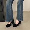 Rich and Rich Suede Thick Heels High Heels Women's 2025 New French Square Head Shallow Mouth Work Professional Commuter Shoes