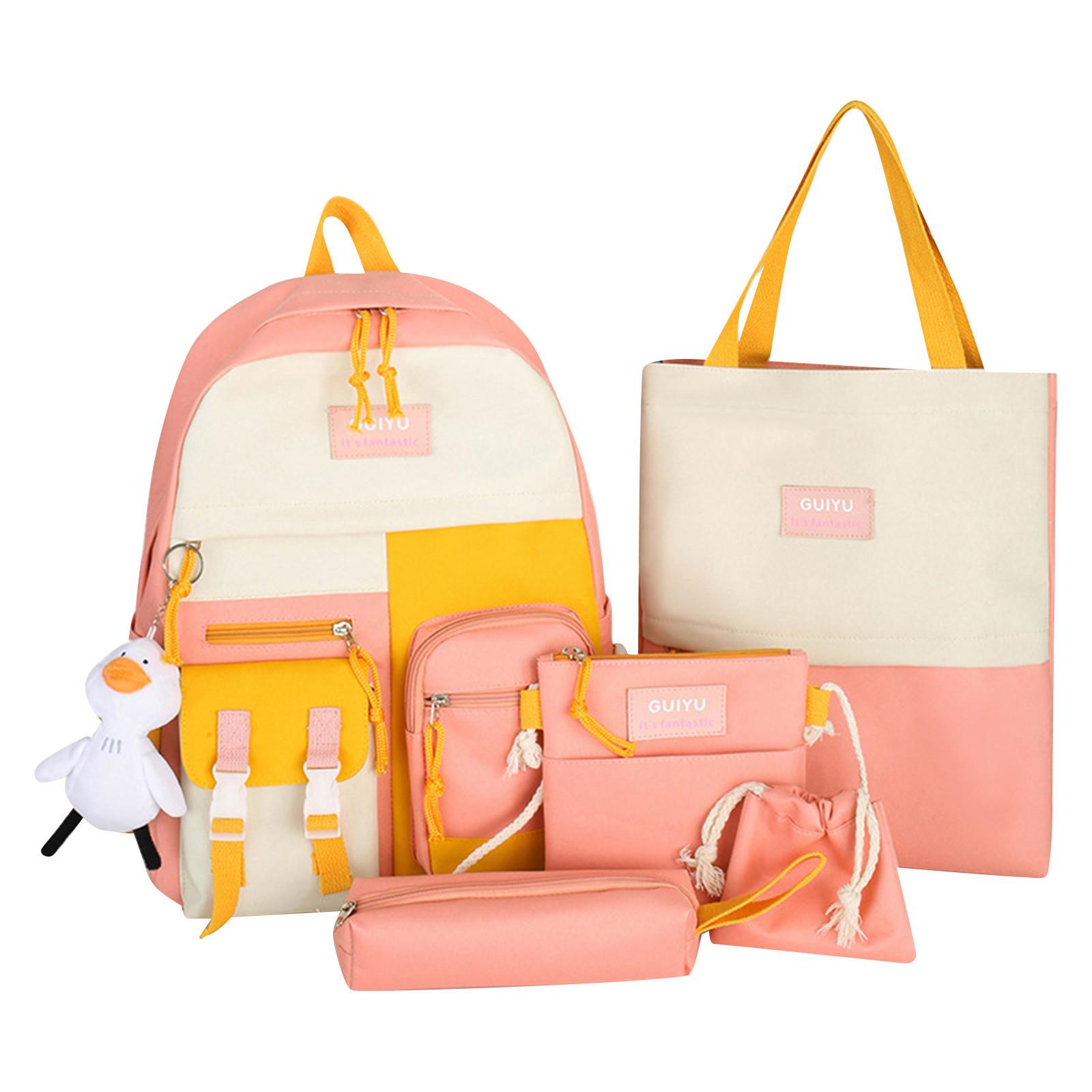 

Рюкзак для школьников средней и младшей школы большой вместимости, набор из четырех рюкзаков, новинка 2023 года, студенческий корейский контрастный повседневный рюкзак One Size розовый