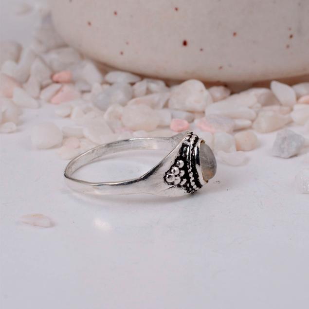 Rainbow Moonstone Silver Plated Signet Ring | Oval Boho Brass Statement Jewelry | June Birthstone Gift