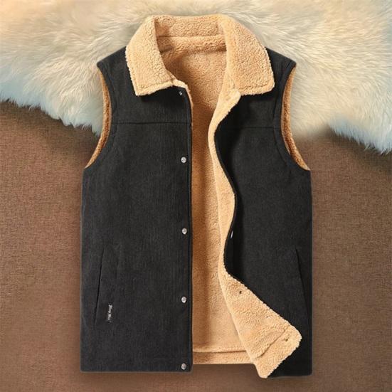 

Yousheng Men Winter Waistcoat Velvet Lining Corduroy Vest Coat Lapel Sleeveless Single-Breasted Thickened Vest with Pockets M
