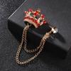 High-end Brooch Crown Crystal Rhinestones Brooches Tassel Chain Lapel Pin British Style Men's Suit Shirt Collar Luxulry Jewelry