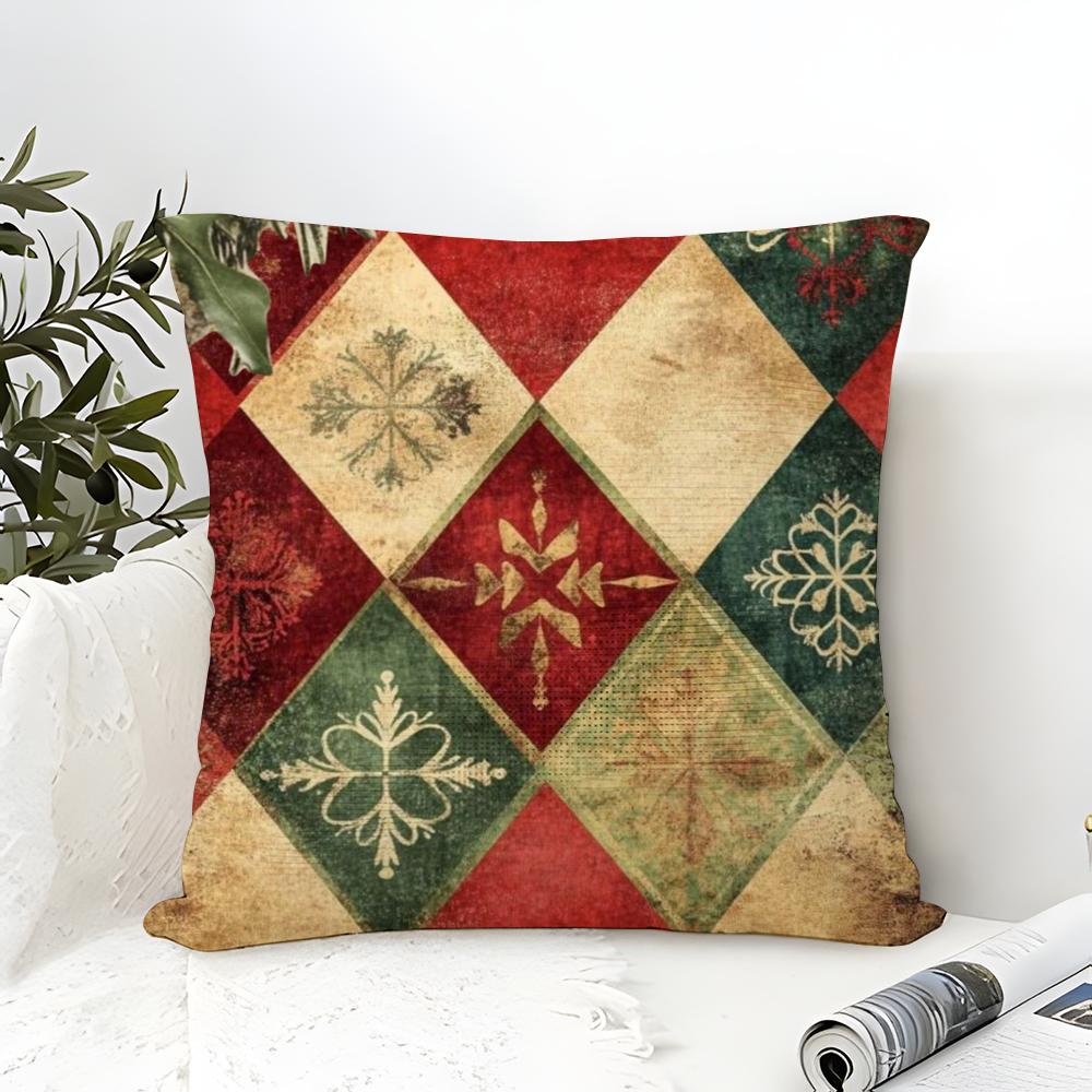 Square Cartoon Festive Print Pattern Pillow Case Linen Pillow Case Sofa Home Decor Cushion Cover Cushion Cove