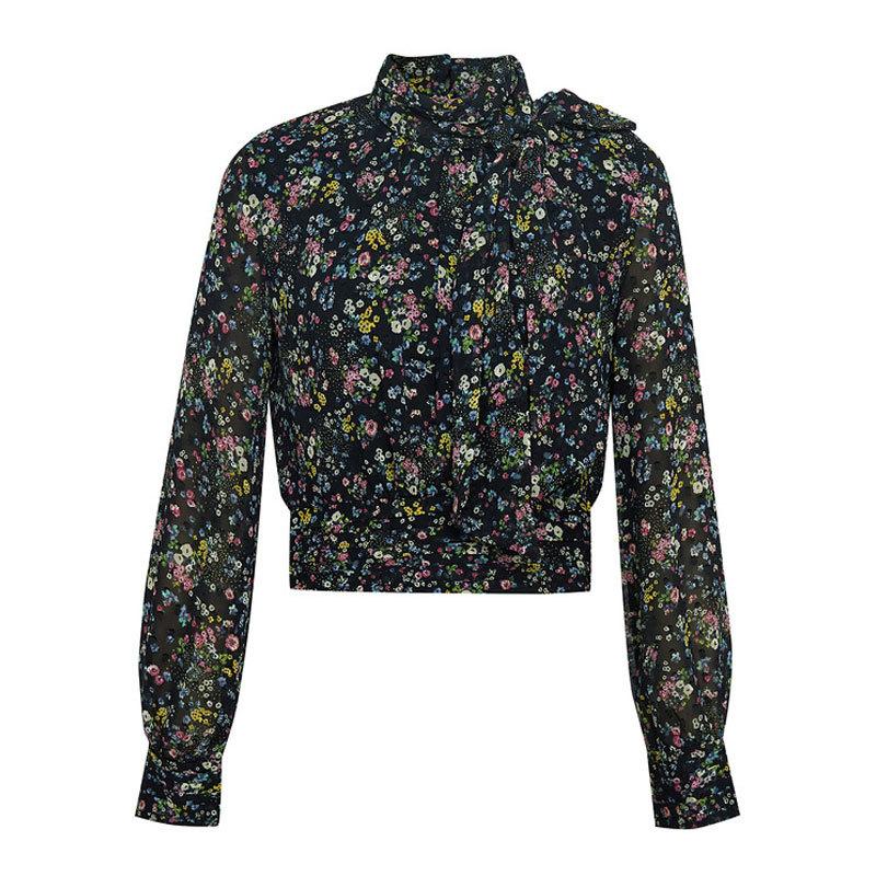 Mall 1116 Women's Spring and Autumn New Versatile Temperament Retro Floral Ribbon Long Sleeve Shirt 1111911