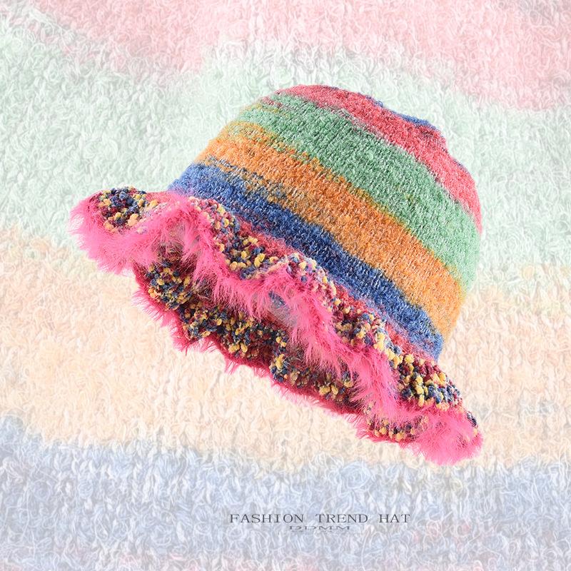 

Color Oil Painting, Gradient, Knitted Fisherman s Hat, Female, Autumn and Winter Warmth, Basin Hat, Contrasting Yarn Hat M（55-59cm） рожевий червоний колір