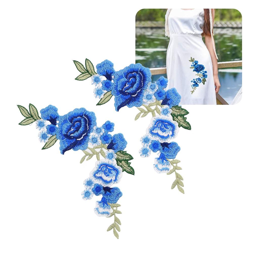 4pcs Iron on or Sew on Embroidery Patches Blue Rose Pattern Iron On Patches DIY Crafts Sewing