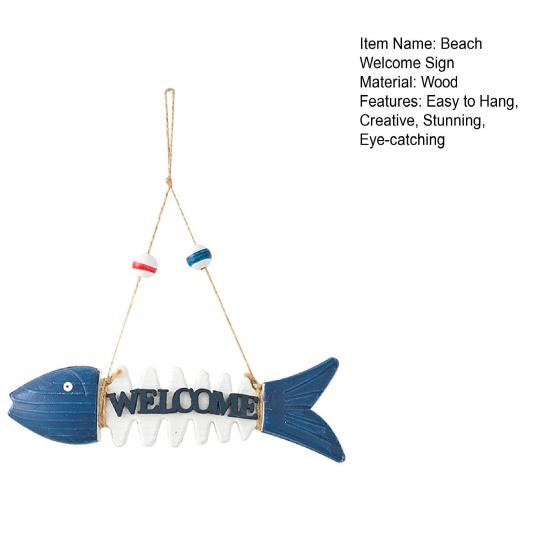 7 Inch Fish Skeleton Welcome Sign Mediterranean Beach Themed Wooden Fishbone Wall Art Vintage Hanging Fish Ornament for Home Bathroom Office Decor
