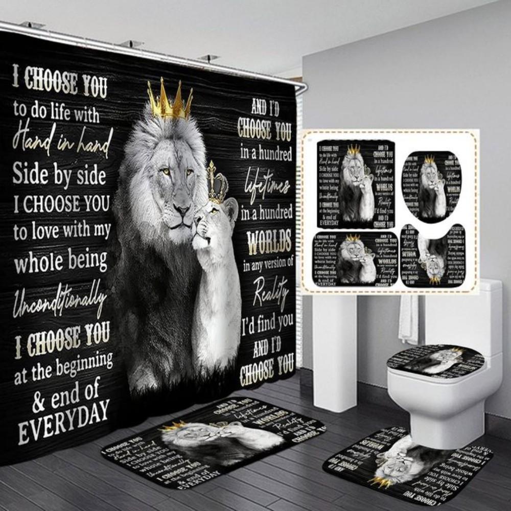 Crown Lion King 3D Luxury Bathroom Curtains Shower Curtain Set for Bathroom Modern Geometric Bath Rug Decor