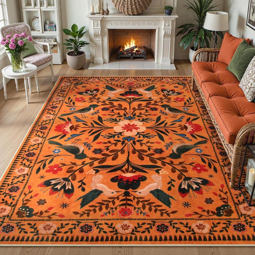 American Pastoral Style Flora Fauna Print Rugs Carpet for Living Room Bedroom Decor Home Anti-slip Large Area Carpets Doormat