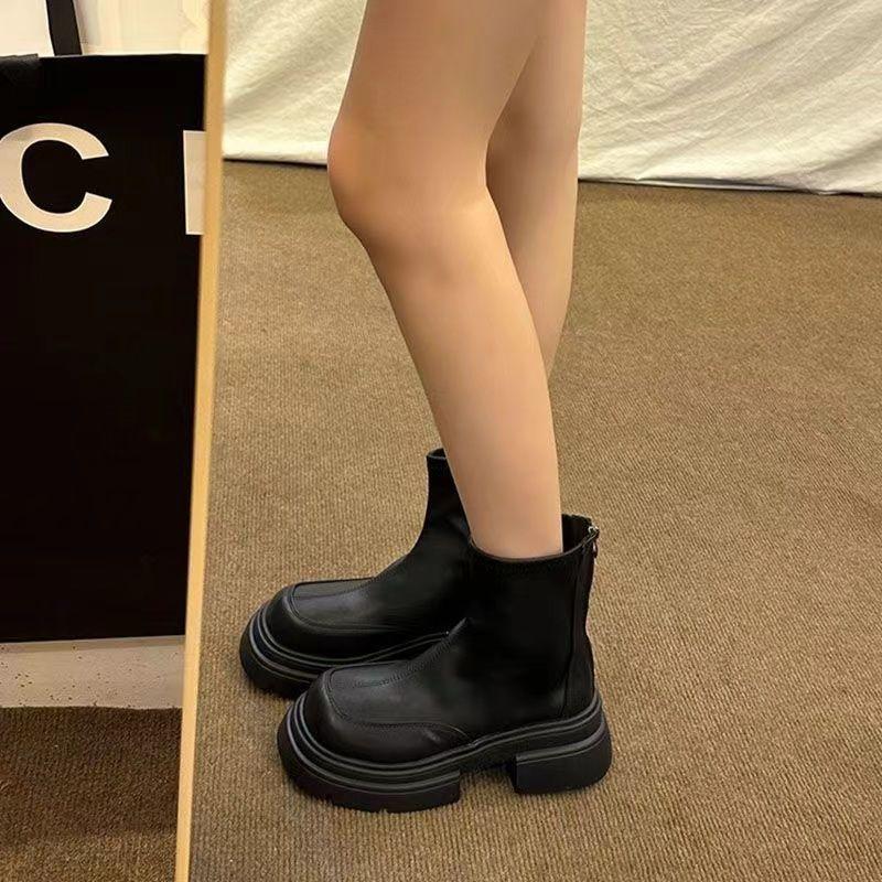 Fashion Leather Waterproof Female Short Shoes Autumn Winter Chunky Booties Black Footwear on Promotion Y2k New Rock Women's Ankle Boots