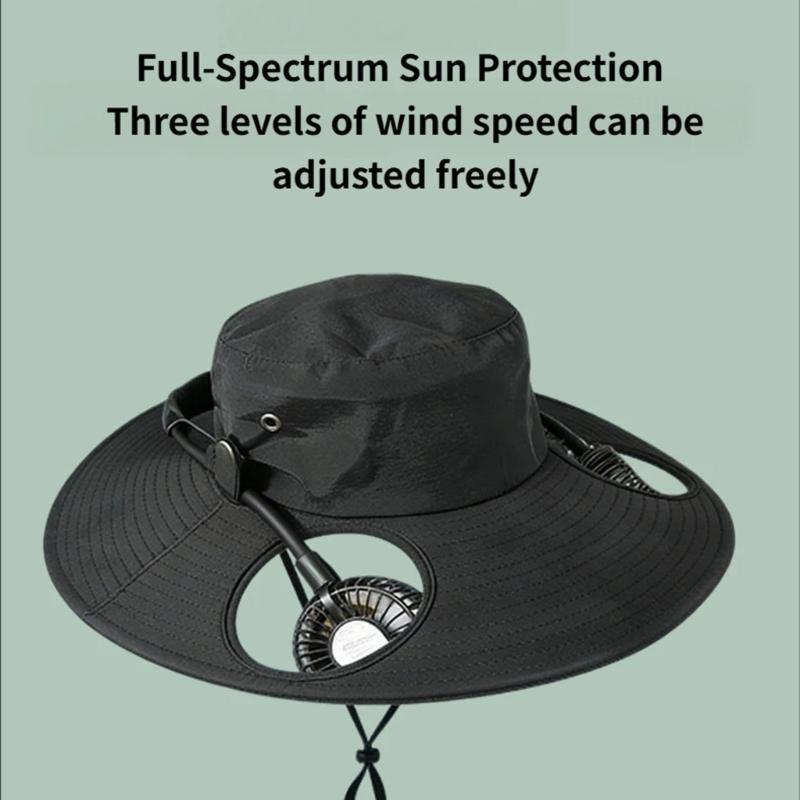 Adjustable Neck Hanging USB Fan Bucket Hat With UPF50+ Sun Protection For Outdoor Camping Hiking And Beach Activity