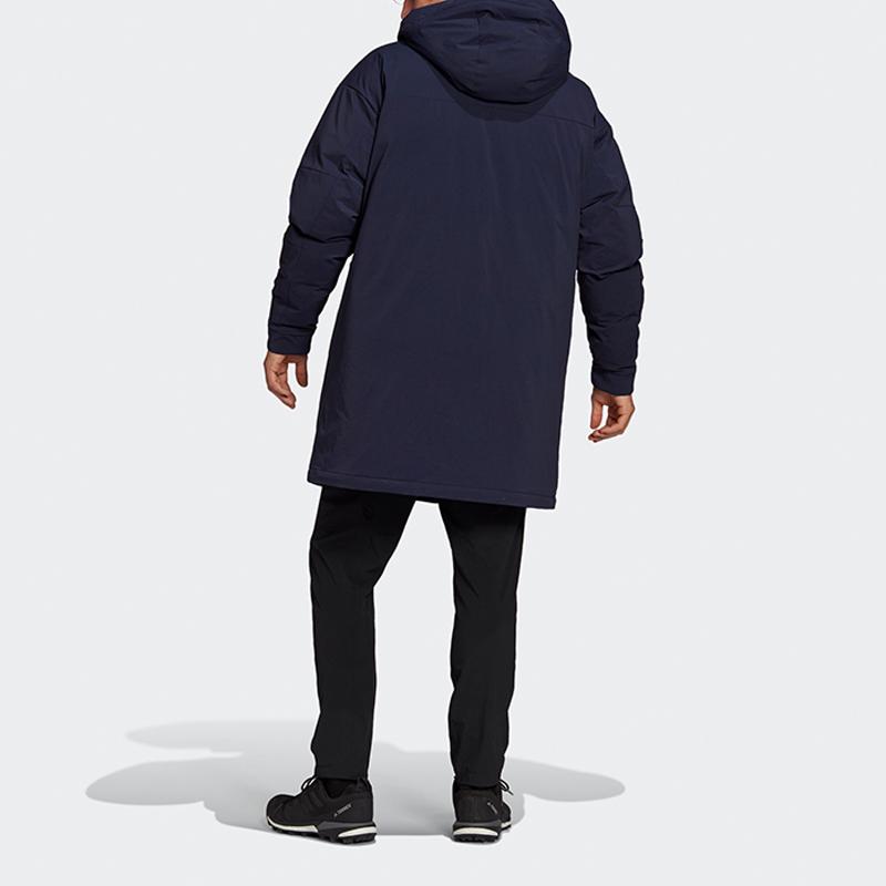 Adidas Outdoor Sports Mid-Length Hooded Down Jacket Men Outerwear Navy-Blue GE9931