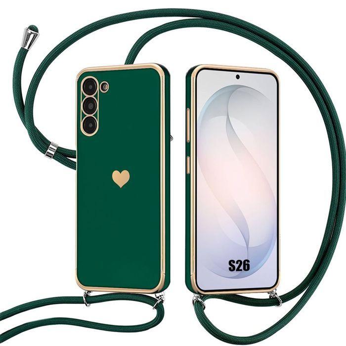 Silicone Case - BOOLING - for Samsung Galaxy S26 - Anti-Scratch Heart Pattern with Night Green Cord