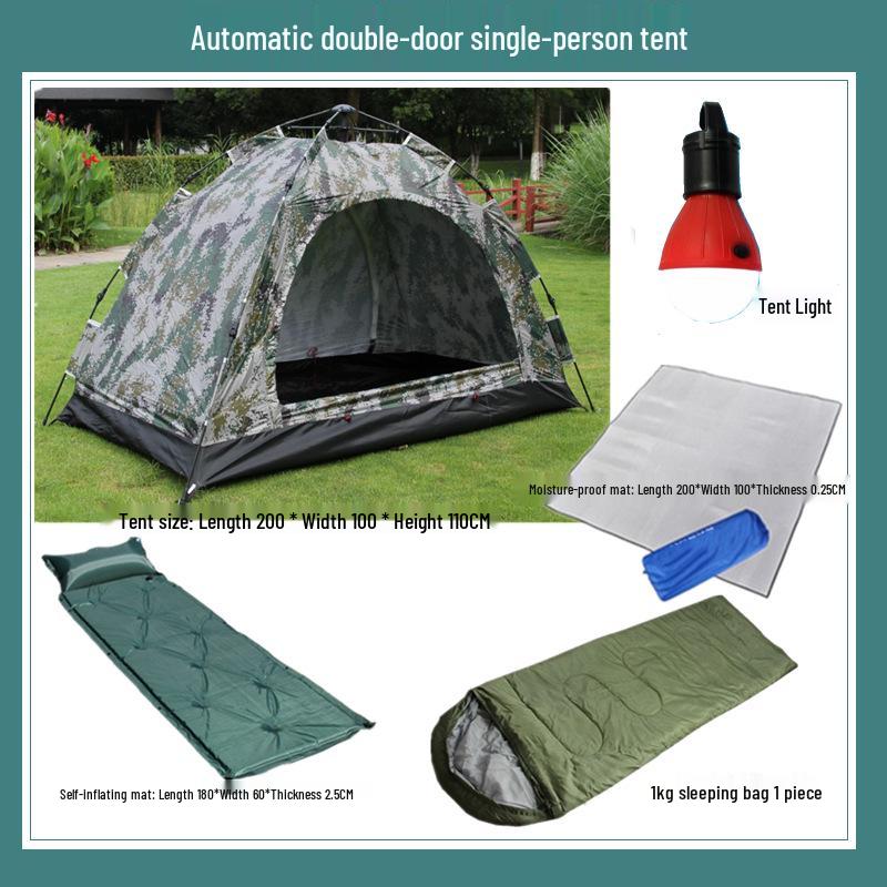 Camouflage 1-2 Person Windproof Pop-Up Camping Tent with Double Doors and Mesh