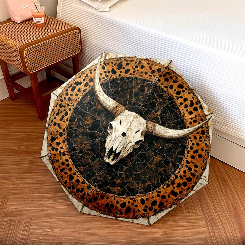 

1 PC Automatic Folding Umbrella - Leopard Print Bull Skull Pattern, Portable & Foldable Design with 8 Ribs, Christmas Birthday Gifts