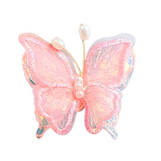 Girl Hairpin Double Layer Mesh Yarn Butterflies Decor Hair Clip with Imitation Pearls