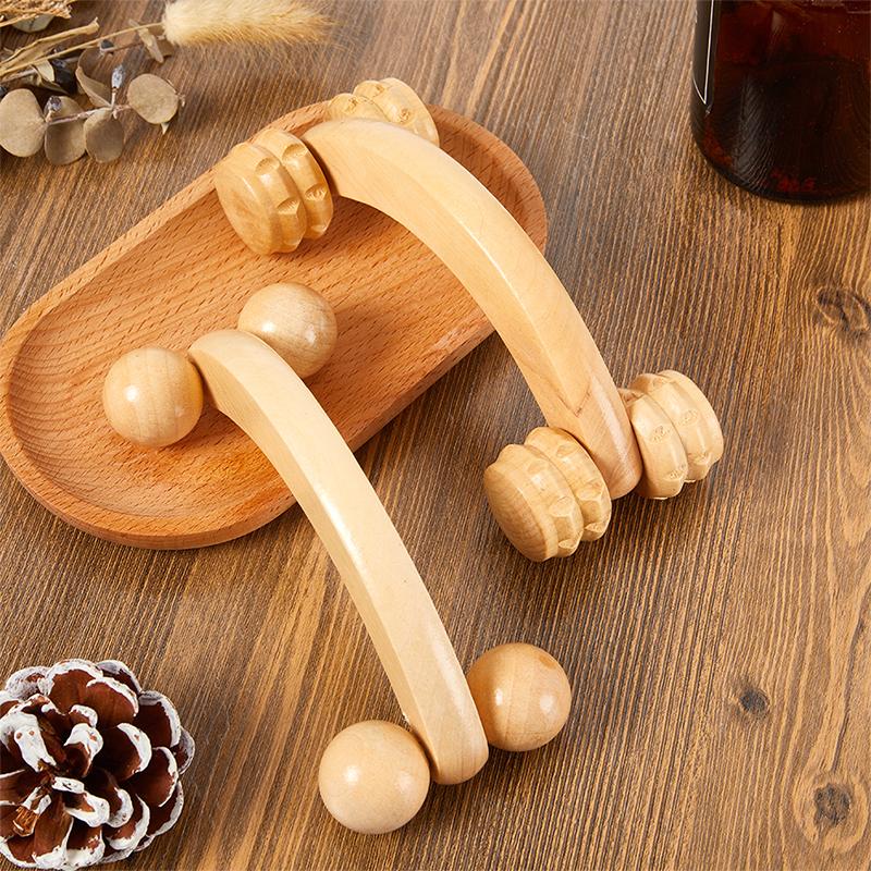 1PC Wooden Handheld Body Roller 4 Wheels Balls Massager Arm Leg Back Foot Hand Neck Shoulder Muscle Pain Relief Massage Tool