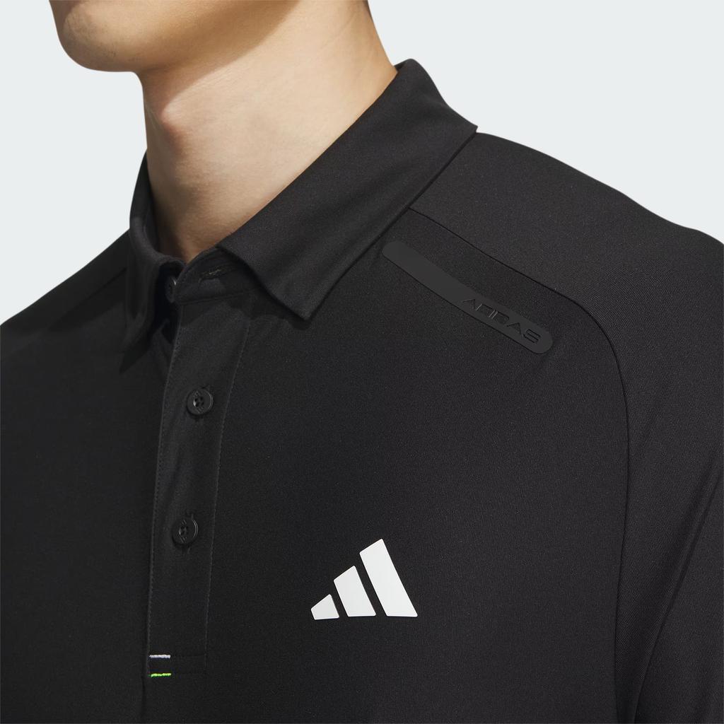 Adidas Long Sleeve Stretch Polo Shirt Solid Logo Golf Men Polo Shirts Black HZ6045