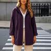 Women's Loose Fit Hooded Cargo Jacket Long Sleeve Color Mid Length Drawstring Shirt Jacket