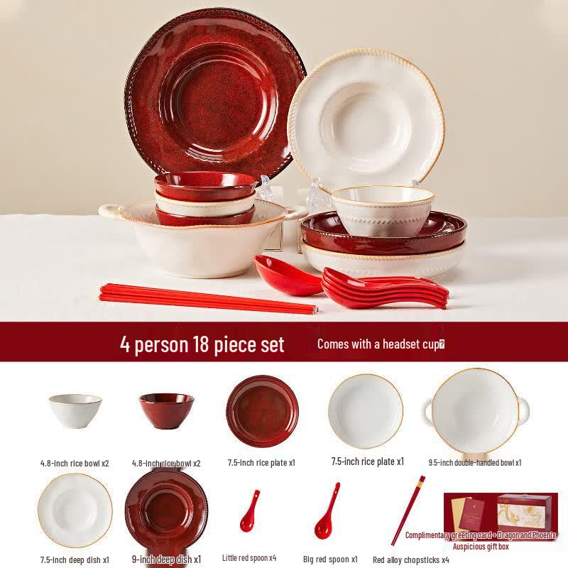 Yipan Kiln-Fired Red Glaze Ceramic Dinnerware Set (18-Piece for 2)